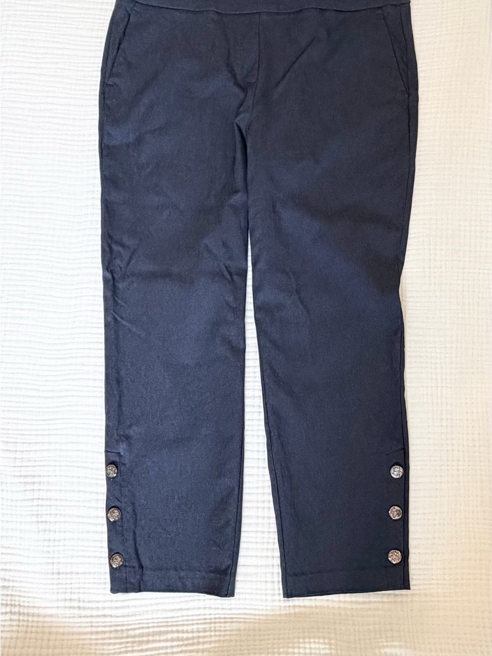 Roz & Ali Navy Ankle Button-Hem Stretch Jeans Sz 14